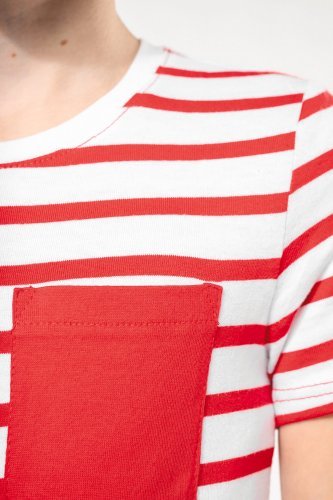 T-shirt bambino manica corta a righe stile marinaio con tasca