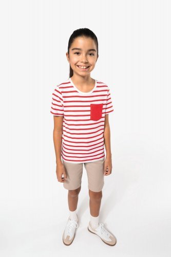 T-shirt bambino manica corta a righe stile marinaio con tasca