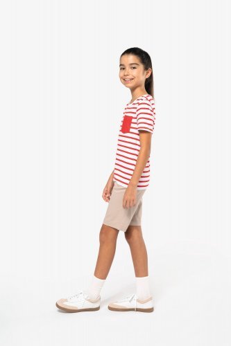 T-shirt bambino manica corta a righe stile marinaio con tasca
