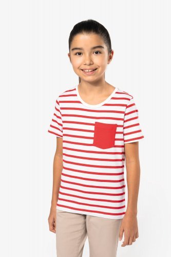 T-shirt bambino manica corta a righe stile marinaio con tasca