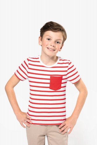 T-shirt bambino manica corta a righe stile marinaio con tasca