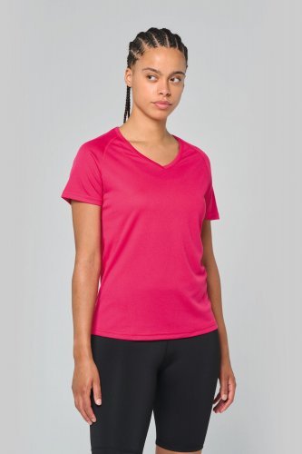 T-shirt donna sportiva a manica corta scollo a v