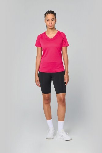 T-shirt donna sportiva a manica corta scollo a v