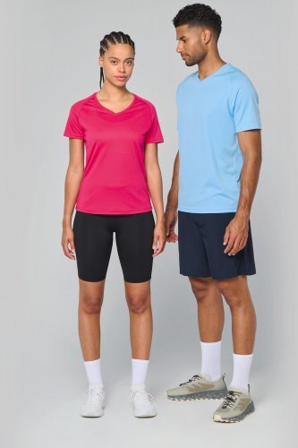 T-shirt donna sportiva a manica corta scollo a v