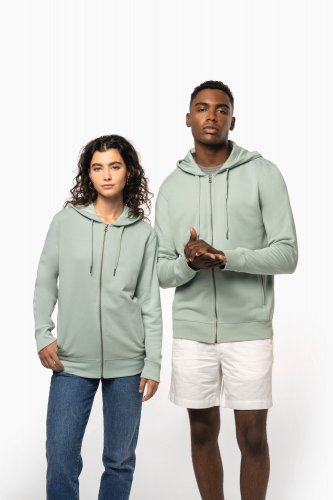 Felpa unisex ecosostenibile con zip e cappuccio non garzata