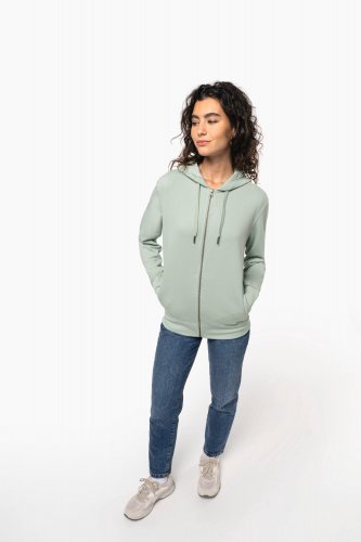 Felpa unisex ecosostenibile con zip e cappuccio non garzata