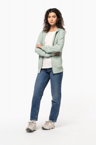 Felpa unisex ecosostenibile con zip e cappuccio non garzata
