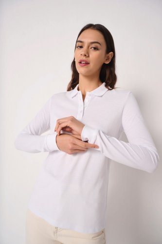 Polo piqué maniche lunghe donna