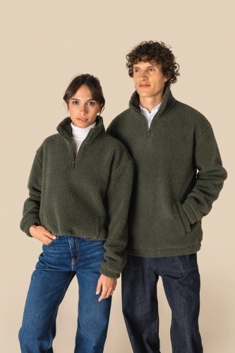 Felpa unisex 1/4 zip in sherpa con spalle spioventi