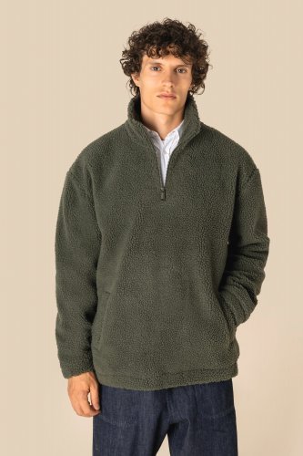 Felpa unisex 1/4 zip in sherpa con spalle spioventi