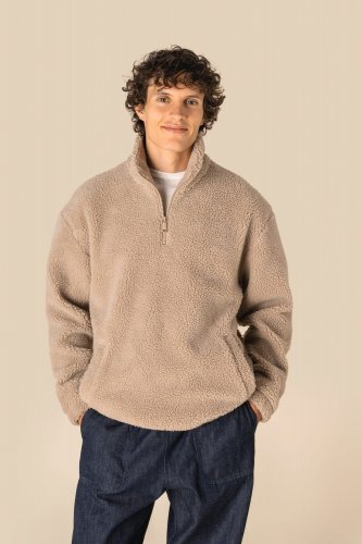 Felpa unisex 1/4 zip in sherpa con spalle spioventi