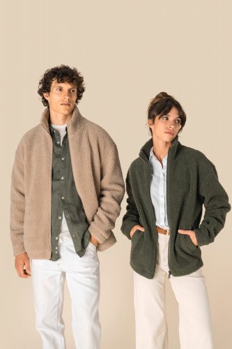 Felpa unisex in sherpa con zip e spalle spioventi