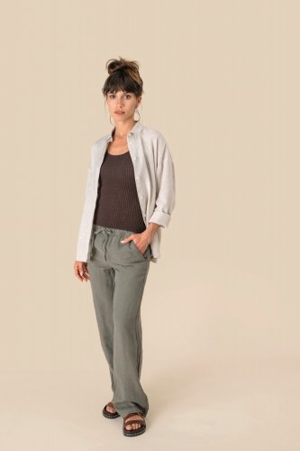 Pantalone donna slavato in lino