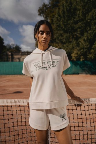 Felpa donna ecosostenibile oversize con cappuccio senza maniche french