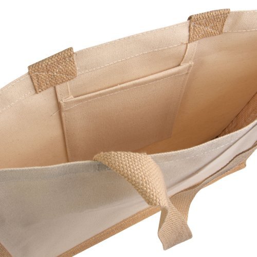 Shopper con soffietto alla base in juta e canvas