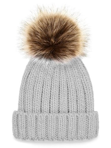 Fur pom pom chunky beanie