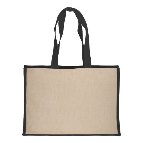 Shopper in cotone 280 g/m2 con soffietto dettagli in juta