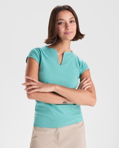 Belice T-shirt donna aderente, cotone ed elastan, girocollo V