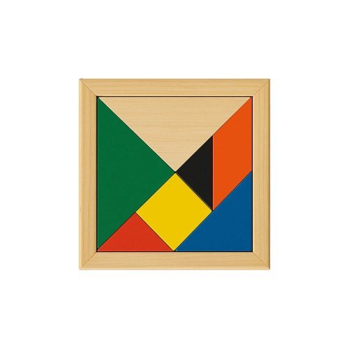 Buntes holz-tangram-spiel, 7 teile, mit baumwollbeutel