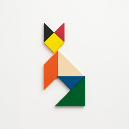 Buntes holz-tangram-spiel, 7 teile, mit baumwollbeutel