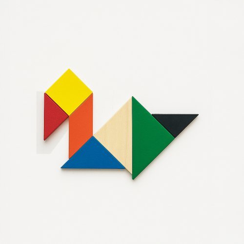 Buntes holz-tangram-spiel, 7 teile, mit baumwollbeutel