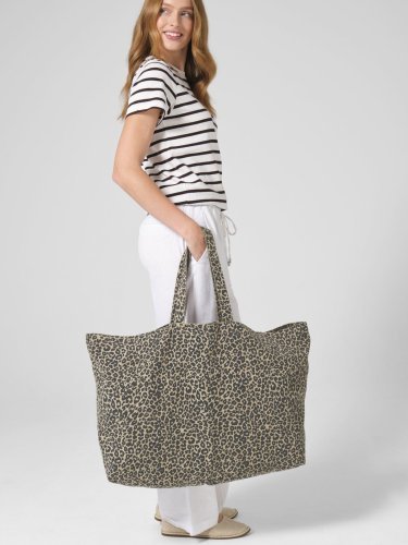 Borsa tote oversize in tela con stampa leopardata