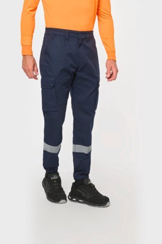 Pantaloni cargo unisex con fondo gamba elasticizzato e fascia riflette