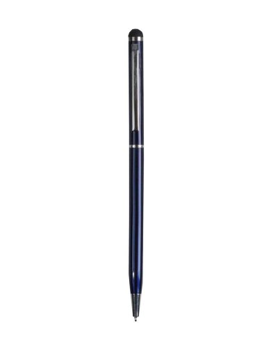 Penna in metallo con gommino touch screen e meccanismo a rotazione Blu scuro