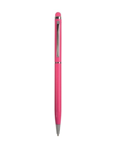 Penna in metallo con gommino touch screen e meccanismo a rotazione Fucsia