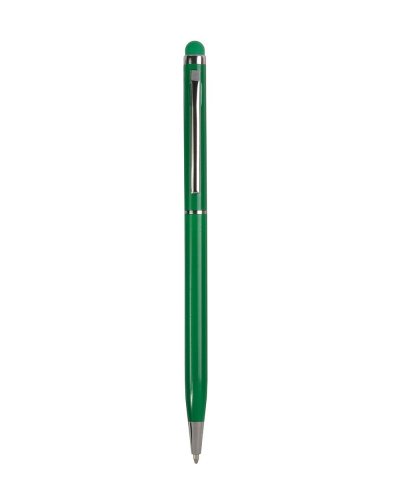 Penna in metallo con gommino touch screen e meccanismo a rotazione Verde
