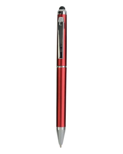 Penna in plastica con meccansmo a rotazione e gommino touch screen Rosso