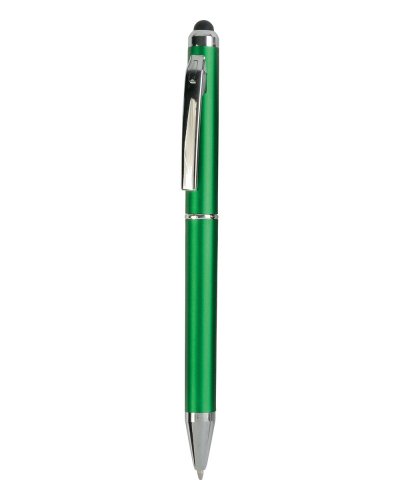 Penna in plastica con meccansmo a rotazione e gommino touch screen Verde