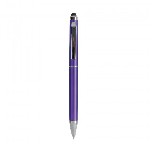 Penna in plastica con meccansmo a rotazione e gommino touch screen Violetto