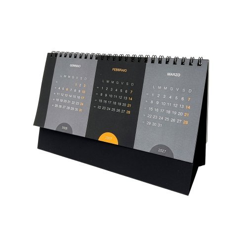 Calendario 2027 da tavolo mensile in cartoncino nero da 300 g/m2