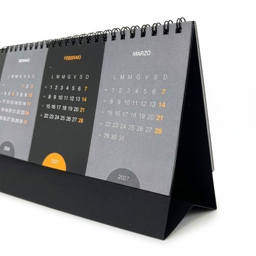 Calendario 2027 da tavolo mensile in cartoncino nero da 300 g/m2