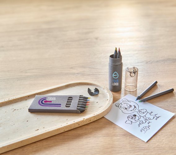 Set 6 matite colorate in legno con rifiniture in nero beate