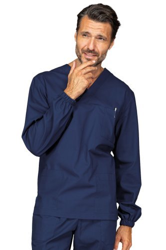 Casacca Collo a V Manica Lunga Blu