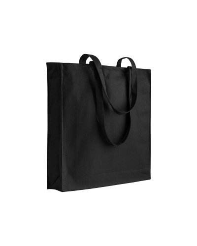 Shopper in cotone pesante con soffietto Nero