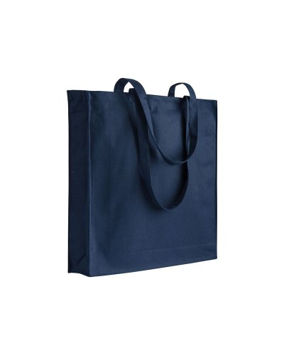 Shopper in cotone pesante con soffietto Blu scuro