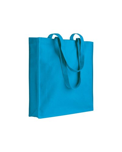 Shopper in cotone pesante con soffietto Celeste
