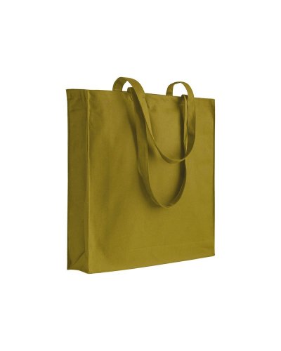 Shopper in cotone pesante con soffietto Verde Militare