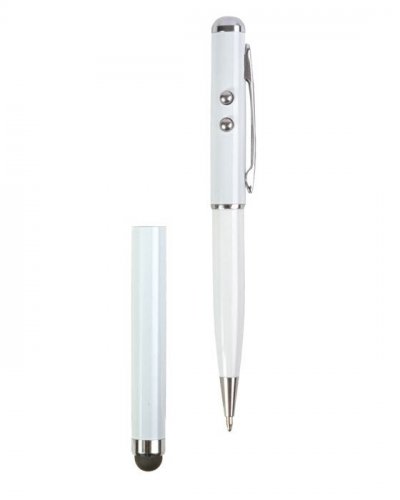 Penna in metallo con luce led, laser e touchscreen Bianco