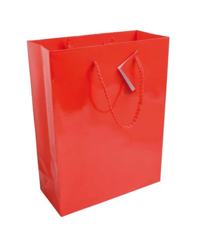 SACCHETTO IN CARTA LAMINATA CON MANICI IN CORDA Rosso