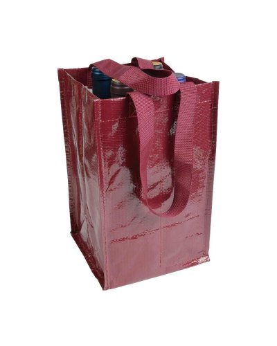 Shopper portabottiglie in propilene laminato 4 posti Bordeaux