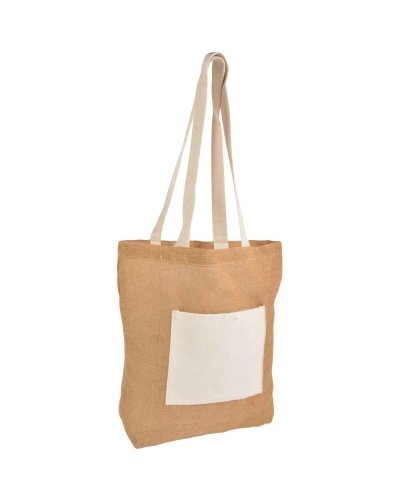 Borsa con manici e tasca in cotone naturale Naturale