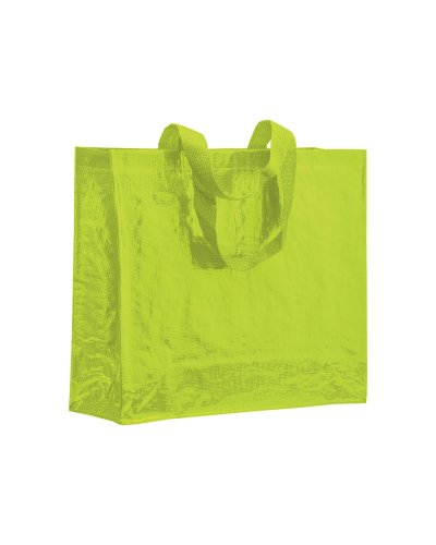 Shopper in polipropilene laminato con manici a nastro Verde Lime