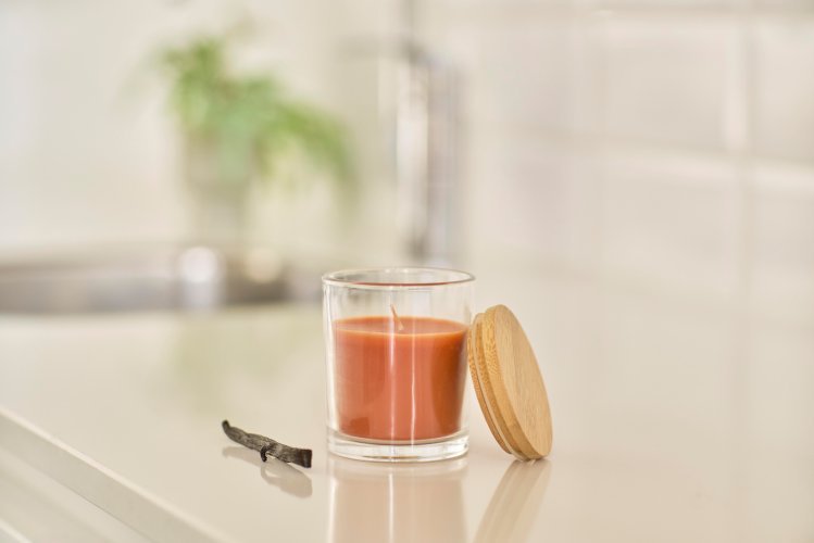 Candela riven | vetro con coperchio bambù