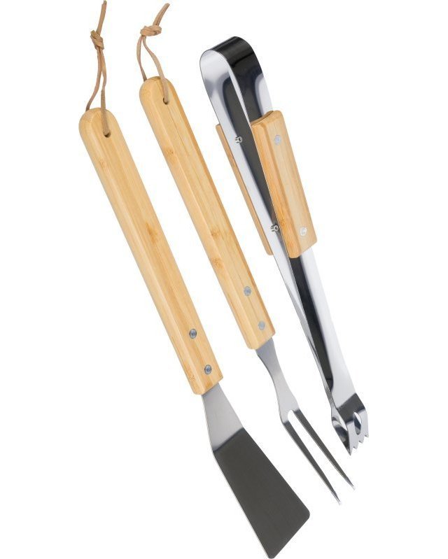 Set da barbecue kaitlyn | acciaio inox | 3 pz | manici in legno