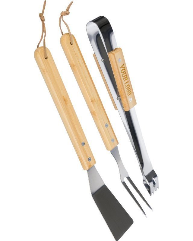 Set da barbecue kaitlyn | acciaio inox | 3 pz | manici in legno