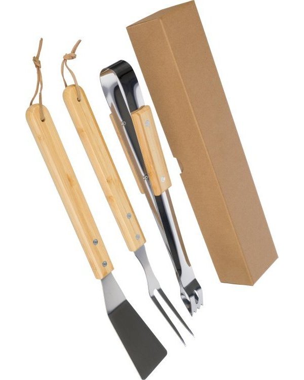 Set da barbecue kaitlyn | acciaio inox | 3 pz | manici in legno